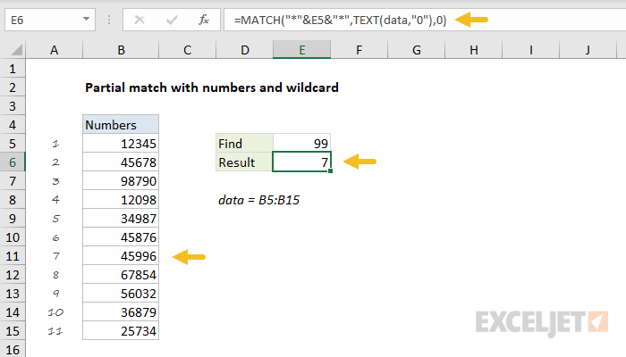 partial-match-with-numbers-and-wildcard-excel-formula-exceljet